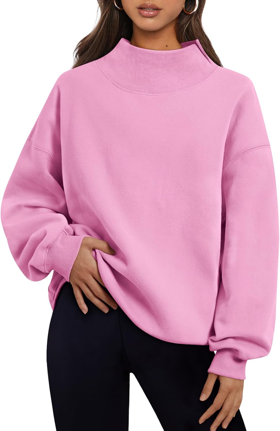 Trendy Queen Womens Mock Neck Sweatshirts Oversized Pullover Fall Outfits