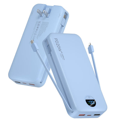 citicr Portable Charger 10000mAh PD20W w/Built-in Cables & Wall Plug White