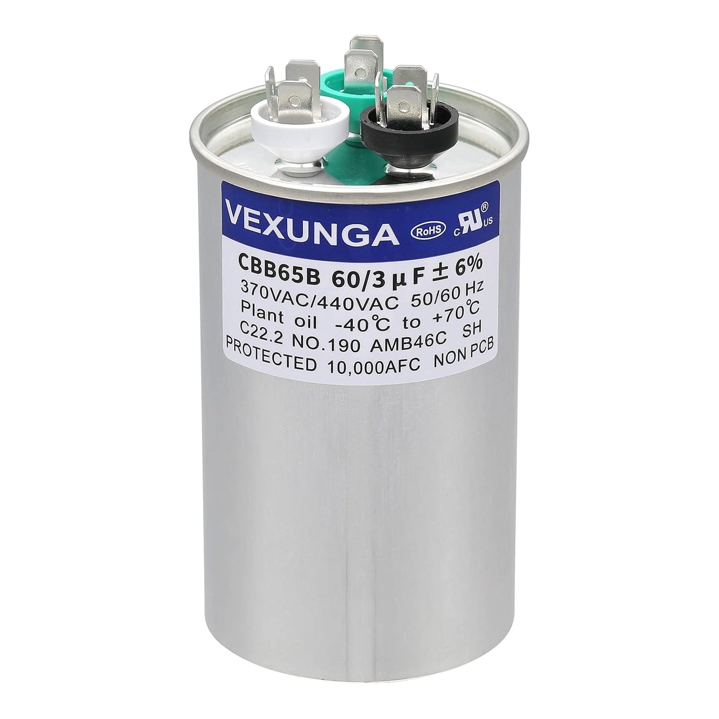 VEXUNGA 5uF 370/440VAC 50/60Hz CBB65 CBB65A Oval Run Start Capacitor 5 MFD 370V/440V Air Conditioner Capacitors for AC Unit Fan Motor Start or Pool Pump or Air Condenser Straight Cool