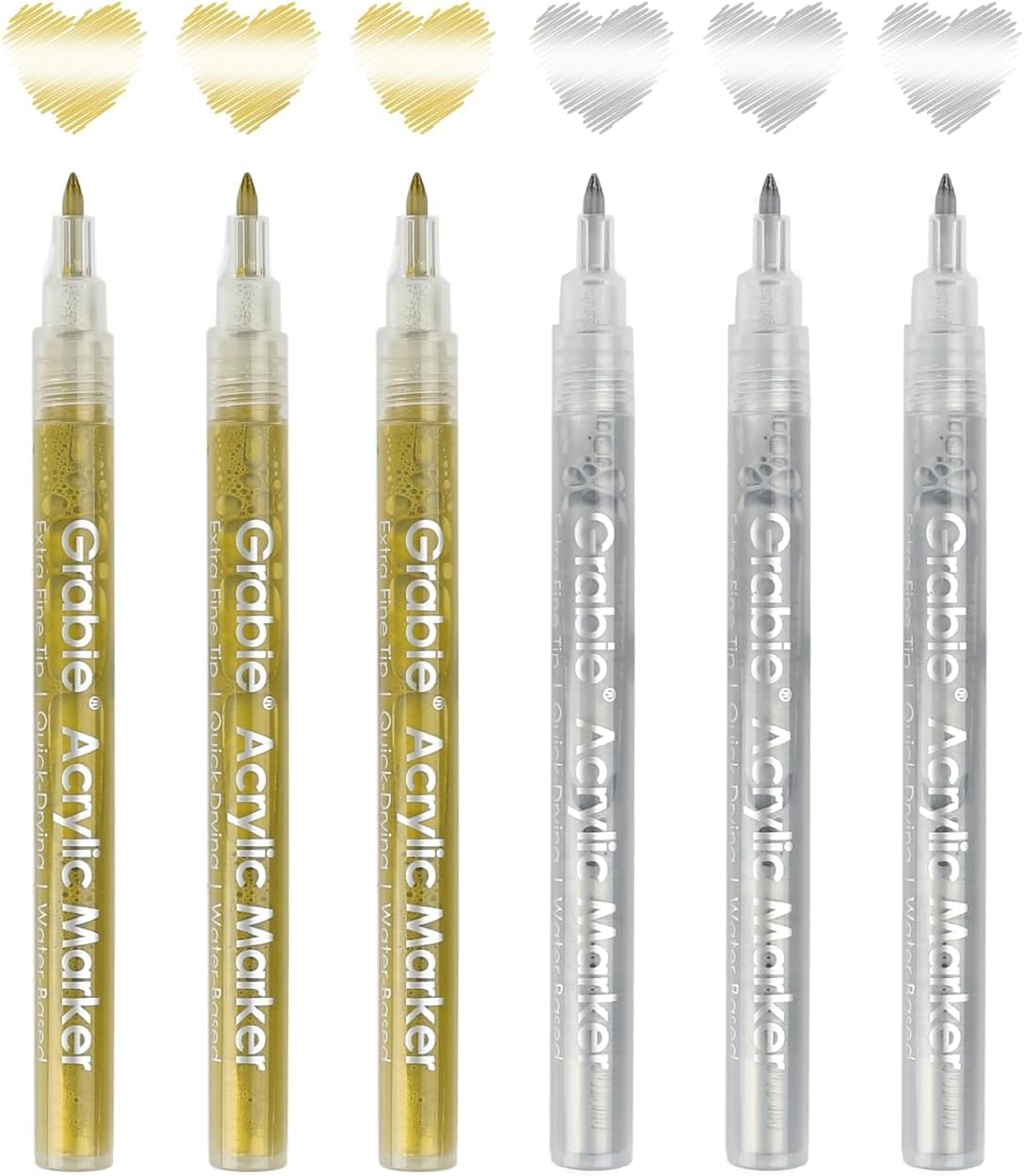 Grabie 6 White Acrylic Paint Markers, 0.7 mm Extra Fine Tip
