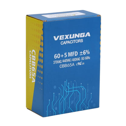 VEXUNGA 5uF 370/440VAC 50/60Hz CBB65 CBB65A Oval Run Start Capacitor 5 MFD 370V/440V Air Conditioner Capacitors for AC Unit Fan Motor Start or Pool Pump or Air Condenser Straight Cool