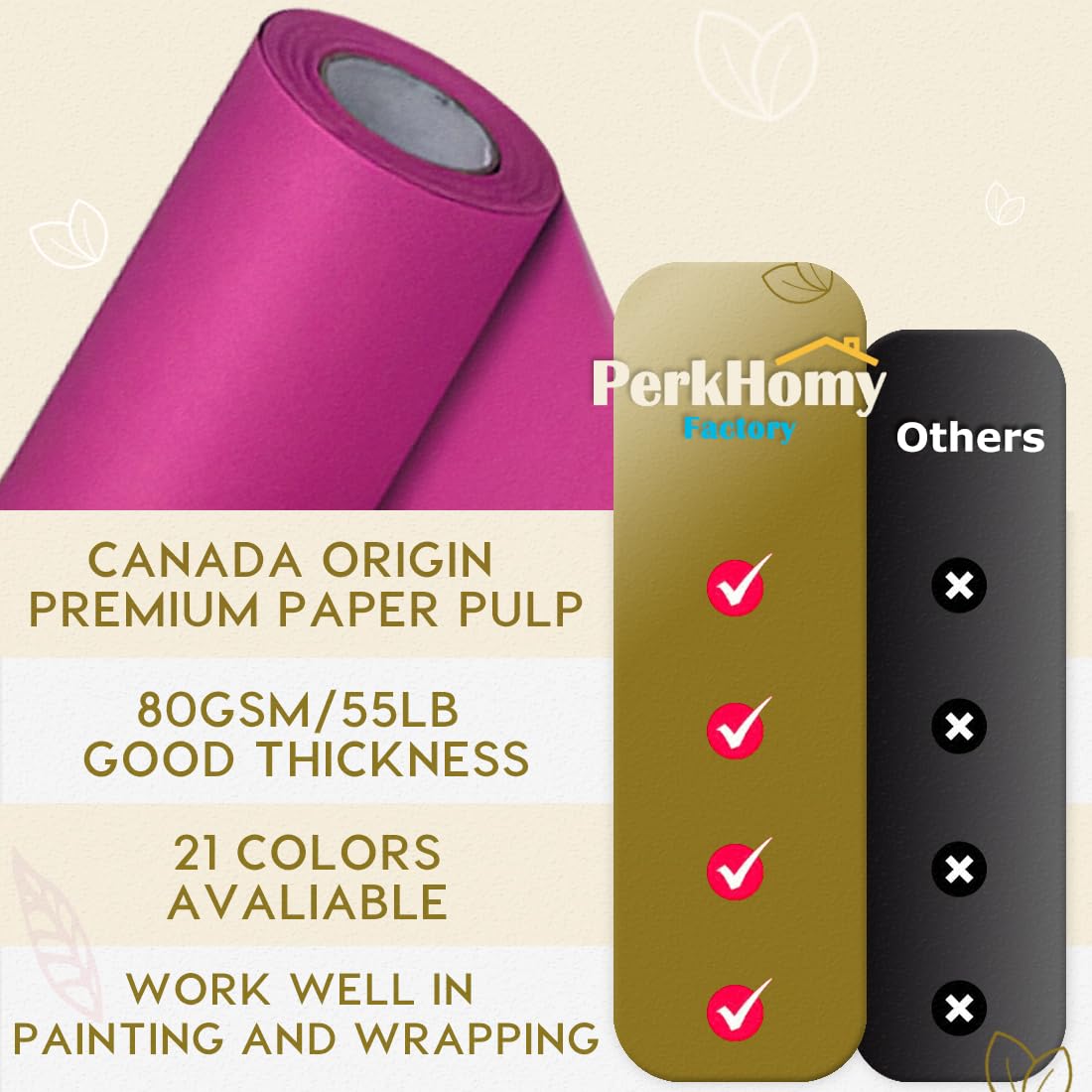 PerkHomy Brown Kraft Paper Roll 36" x 1,440" (120') for Craft Bulletin Board Paper Art Table Covering Crafting Gift Wrapping Bouquet Packing Parcel 70GSM 50LB (Brown, 36" x 120')
