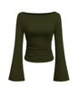 PRETTYGARDEN Womens Bell Long Sleeve Ribbed Knit Tops