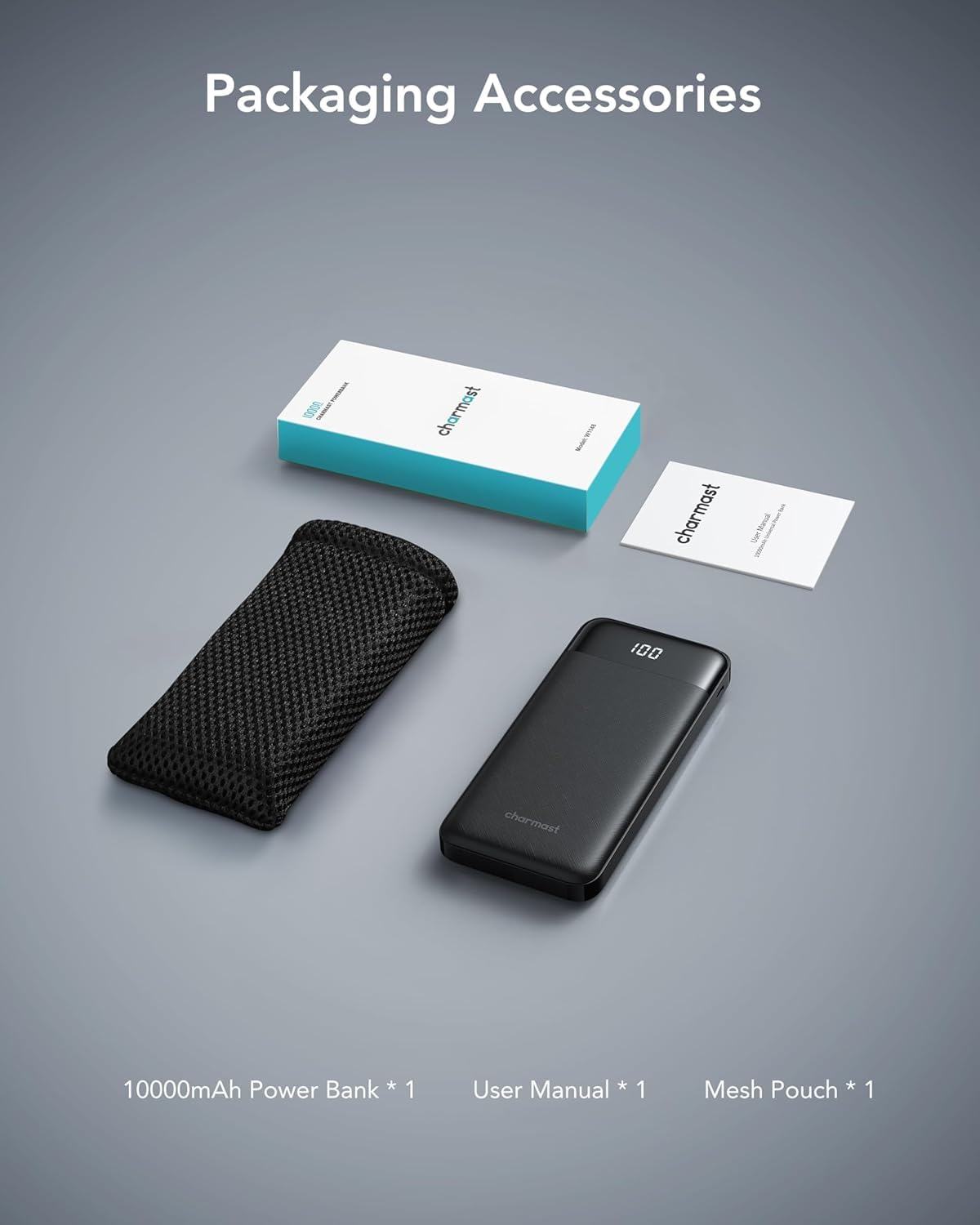 charmast Power Bank Portable Charger with Reinforced Built-in 4 Cables