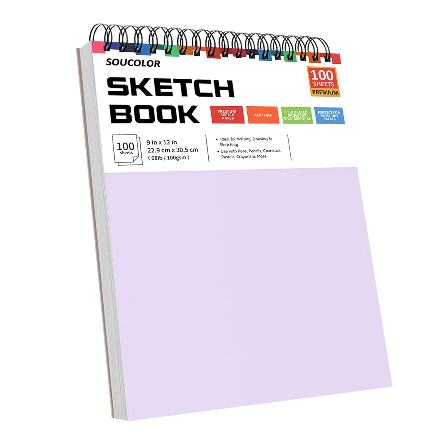 Soucolor Sketch Book 9" x 12", 100 Sheets Kids Art Sketchbook Drawing Pad