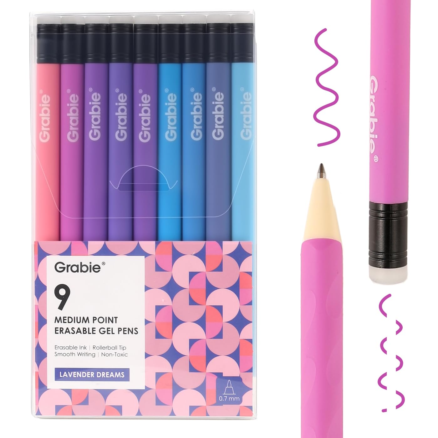 Grabie Erasable Gel Pens, 9 Medium Point 0.7 mm Pens, Classic