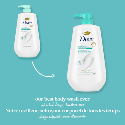 Dove Sensitive Skin Body Wash, 24hr Lotion-Soft Skin, 30.6 oz