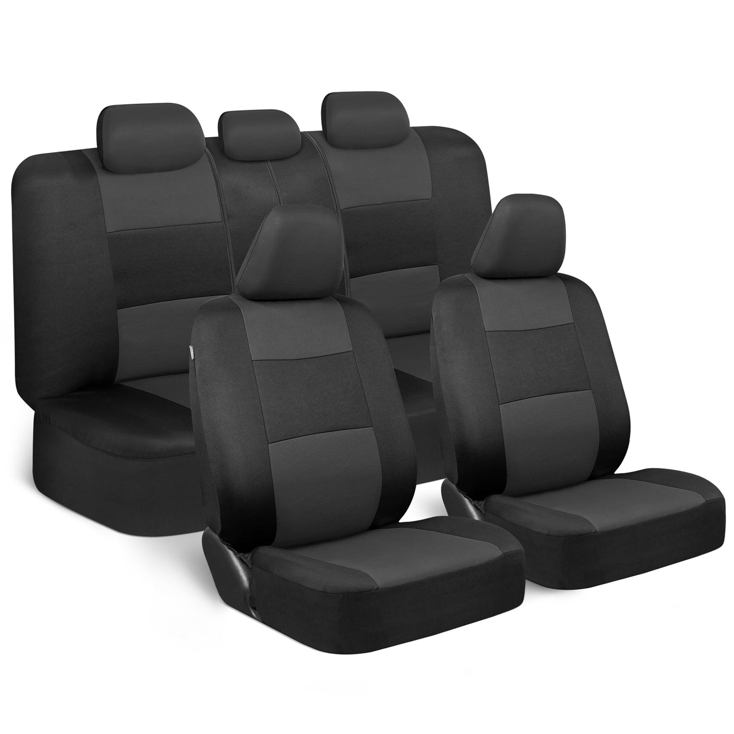 BDK PolyPro Car Seat Covers Full Set in Solid Black, Front and Rear Split Bench Seat Covers for Cars, Easy to Install Car Seats Cover Set and Accessories for Auto Trucks Van SUV - Solid Black