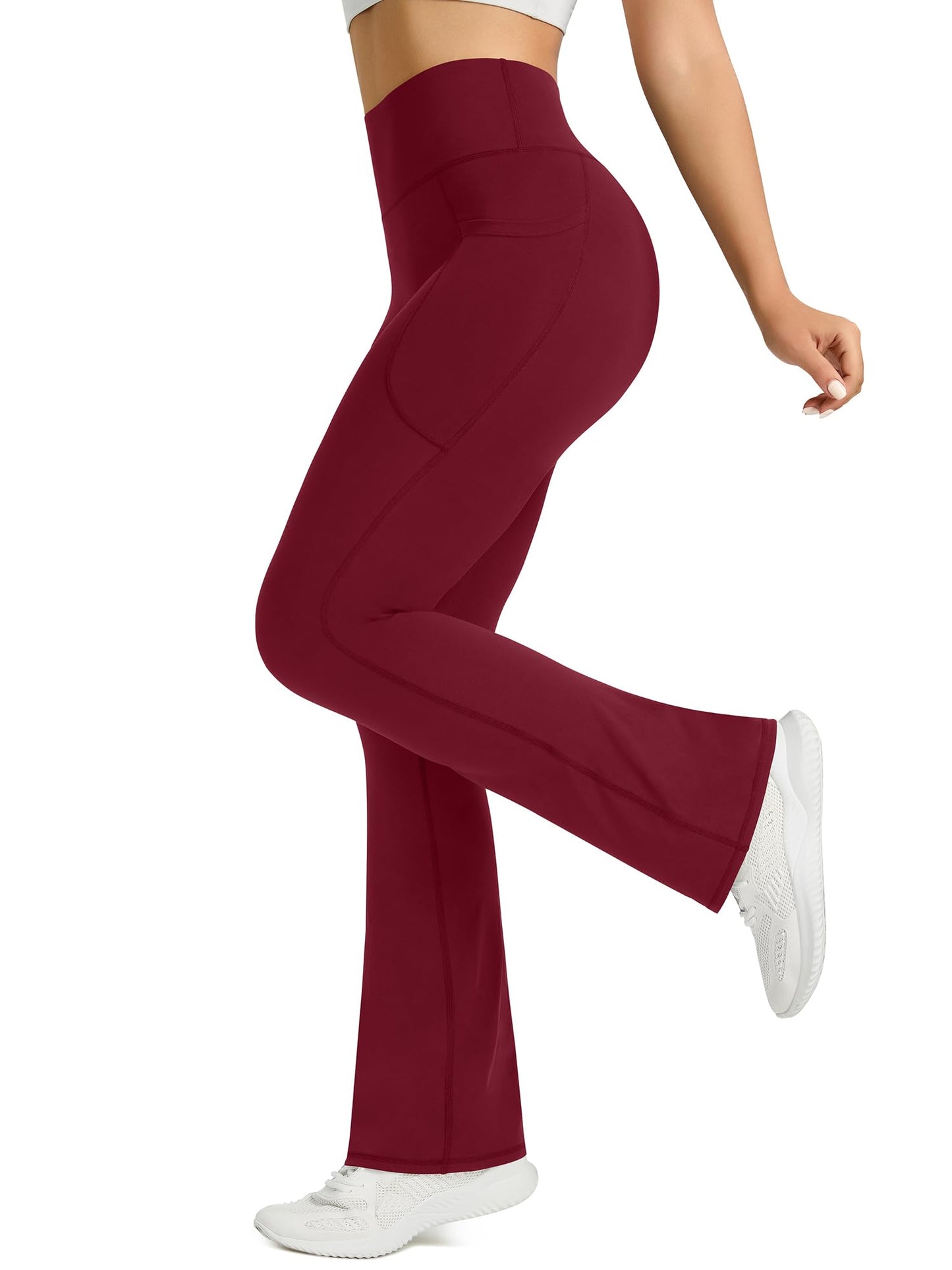 Womens Flared Yoga Pants with Pockets, High Waisted Flare Leggings Bell Bottom Bootcut Yoga Dress Pants