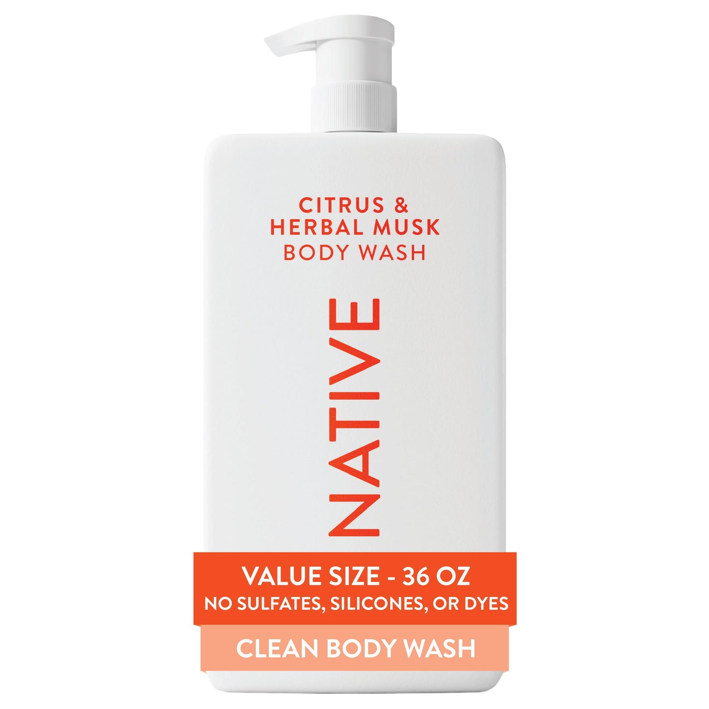 Native Clean Body Wash, Gentle & pH-balanced for Sensitive Skin, 24-Hr Freshness for Women & Men, Vegan & Cruelty-Free, Free of Sulfates, Parabens & Phthalates, Sandalwood & Shea Butter, 36 oz