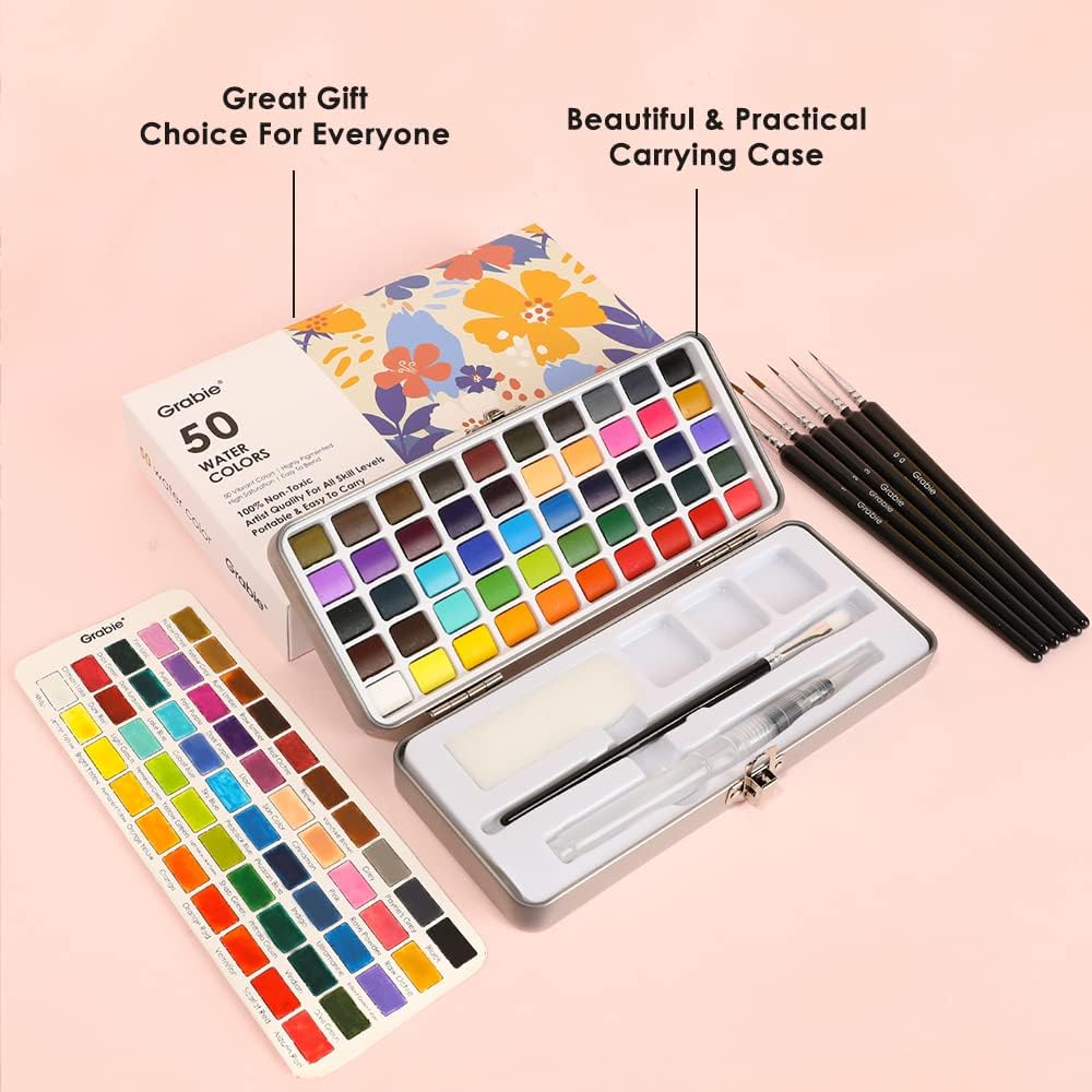 Grabie 50 Color Watercolor Paint Set with Brush Pens