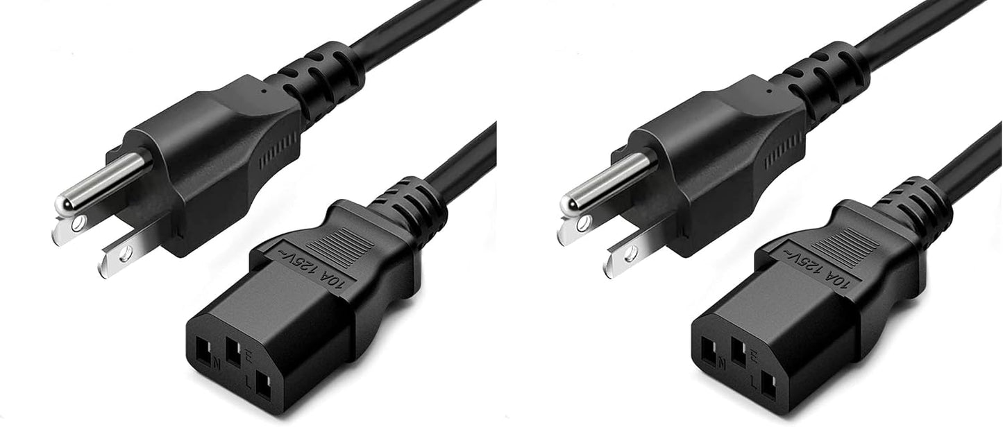 3 Prong AC Power Cord 10ft Long Standard | 125V-250V | for Computer, Monitor, TV, Printer, Power Supply PSU Electric Cable Replacement Power Cord