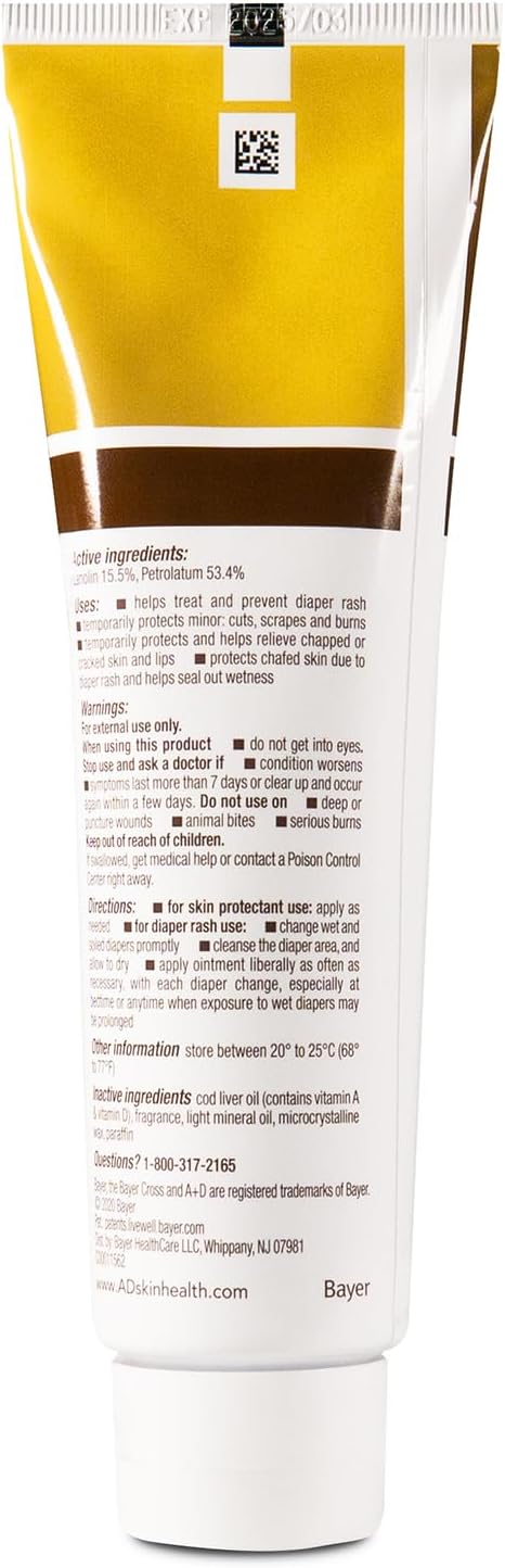 A+D Original Diaper Rash Ointment Prevents & Treats Diaper Rash, Moisturizing Skin Protectant with Vitamins A & D, Healing Skin Ointment for Dry and Cracked Skin 4oz