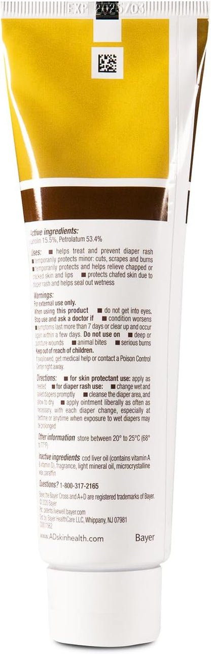 A+D Original Diaper Rash Ointment Prevents & Treats Diaper Rash, Moisturizing Skin Protectant with Vitamins A & D, Healing Skin Ointment for Dry and Cracked Skin 4oz