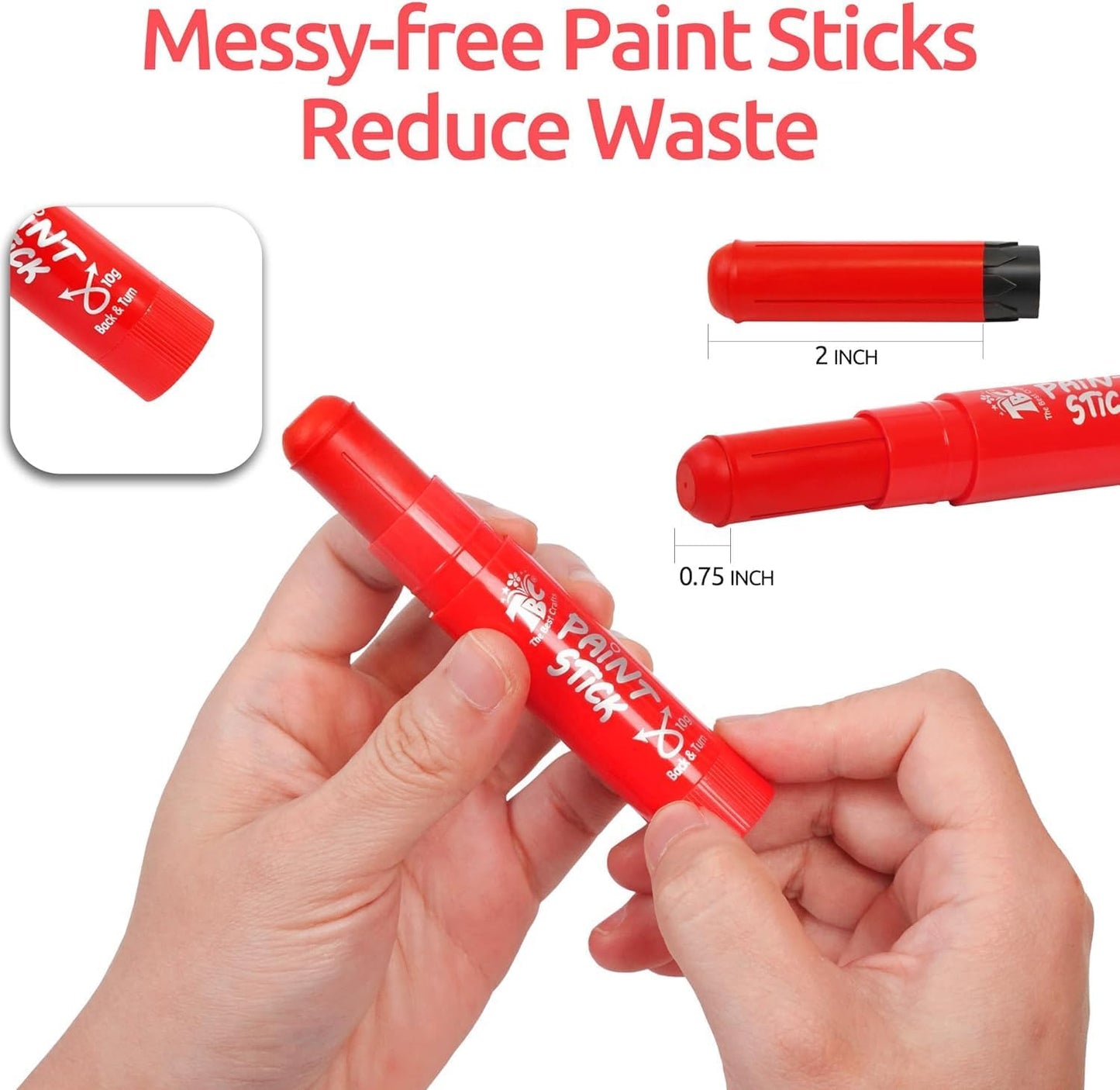 TBC The Best Crafts Paint Sticks for Kids Ages 2-8, 12 Classic Colors