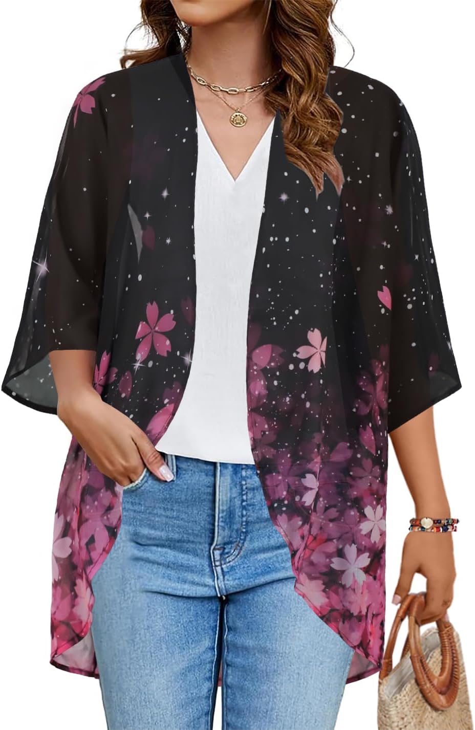 CHICGAL Womens Floral Kimono Cardigan Beach Cover Up Casual Summer Tops