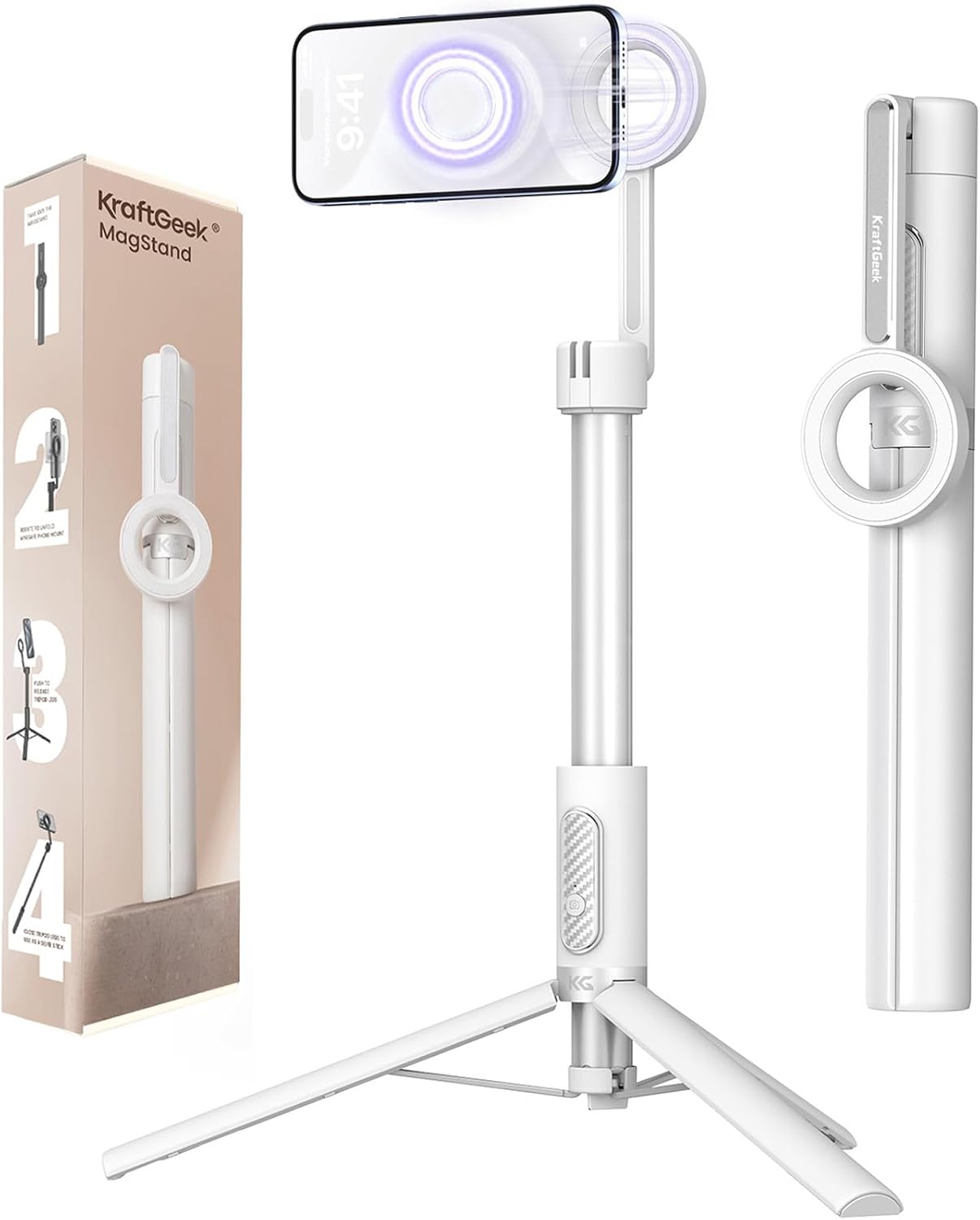 KraftGeek Magnetic Phone Tripod for iPhone, 64" Selfie Stick for Magsafe