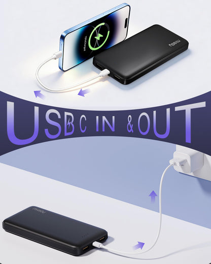 Miady 2-Pack Portable Charger, Slim 10000mAh Power Bank Travel Battery Pack