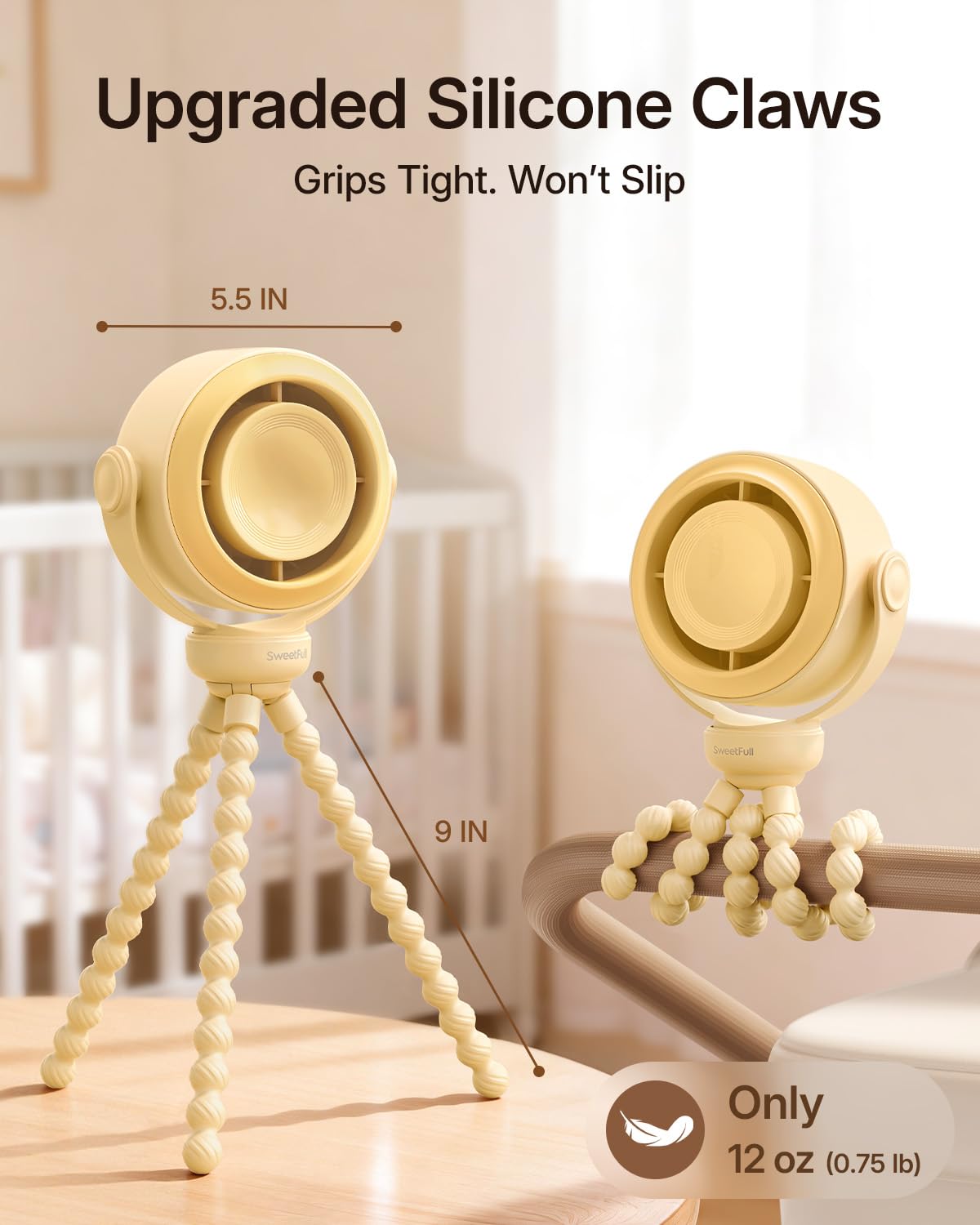 SWEETFULL Portable Stroller Fan, Pinch-Proof Baby Fan - Cream