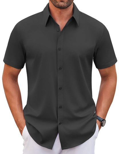 COOFANDY Men's Stretch Dress Shirts Short Sleeve Wrinkle Free Casual Button Down Shirts