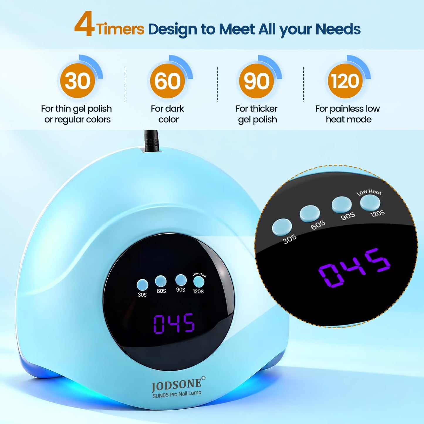 JODSONE U V LED Nail Lamp with Base Coat Top Coat Set, Nail Dryer for Gel Polish for Nails with Automatic Sensor & 4 Timers