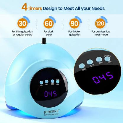 JODSONE U V LED Nail Lamp with Base Coat Top Coat Set, Nail Dryer for Gel Polish for Nails with Automatic Sensor & 4 Timers