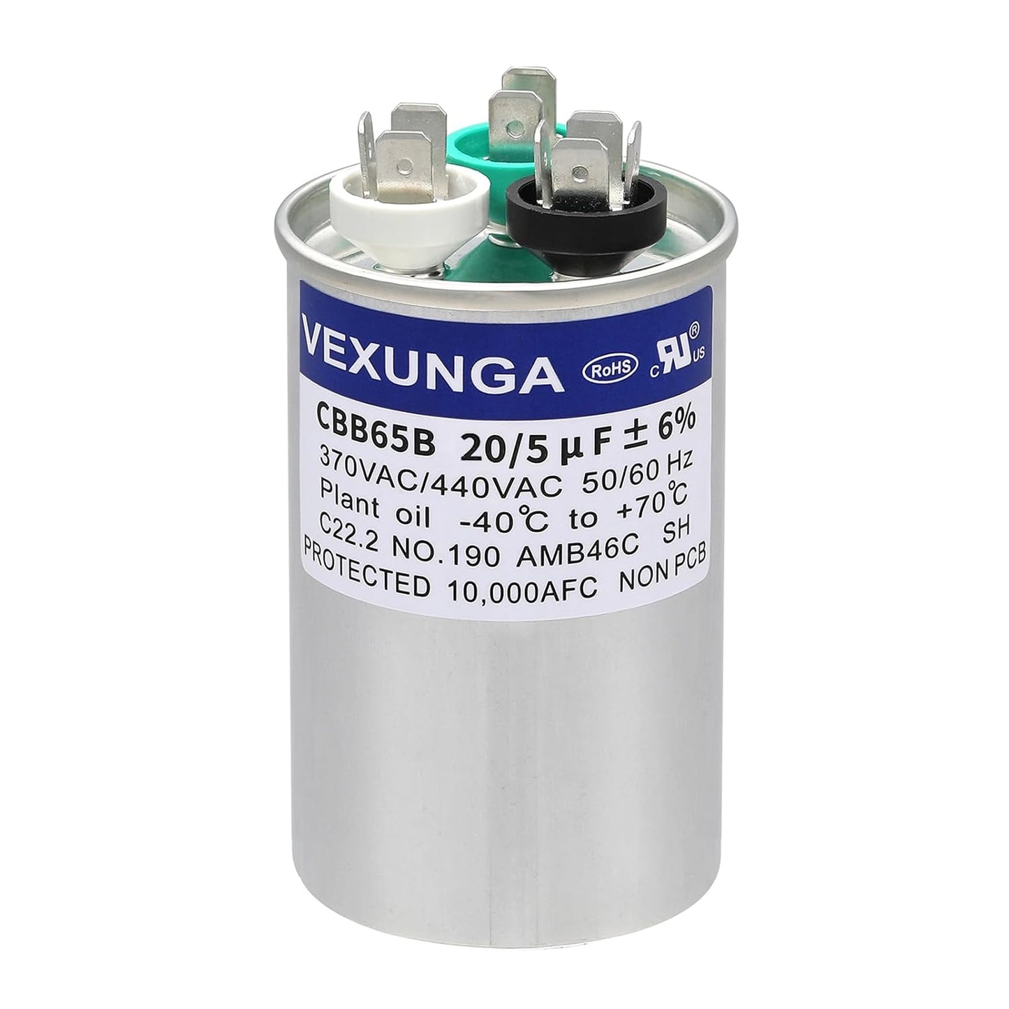 VEXUNGA 5uF 370/440VAC 50/60Hz CBB65 CBB65A Oval Run Start Capacitor 5 MFD 370V/440V Air Conditioner Capacitors for AC Unit Fan Motor Start or Pool Pump or Air Condenser Straight Cool