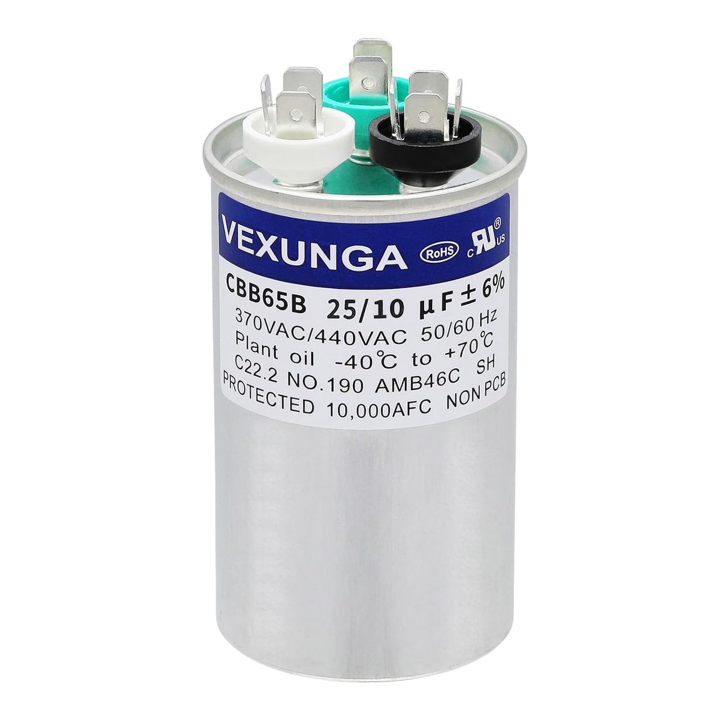 VEXUNGA 5uF 370/440VAC 50/60Hz CBB65 CBB65A Oval Run Start Capacitor 5 MFD 370V/440V Air Conditioner Capacitors for AC Unit Fan Motor Start or Pool Pump or Air Condenser Straight Cool