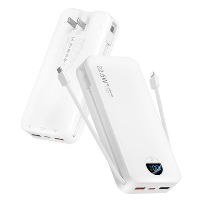 citicr Portable Charger 10000mAh PD20W w/Built-in Cables & Wall Plug White