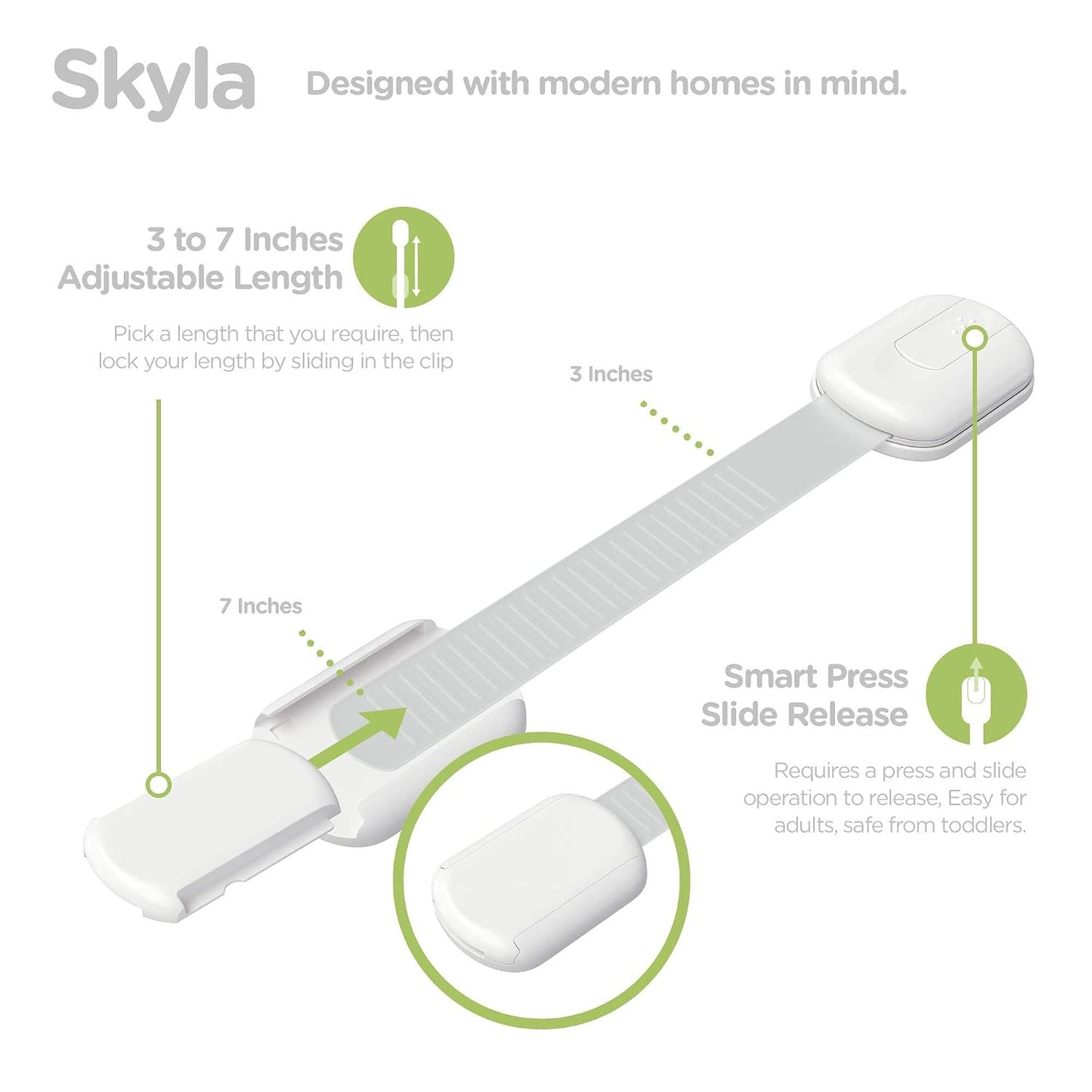 SKYLA HOMES Child Safety Cabinet Locks, White, 8 Pack