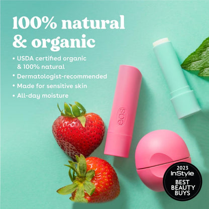 eos 100% Natural Lip Balm - Strawberry Sorbet and Pomegranate Raspberry, All-Day Moisture, Lip Care Products, 0.14 oz, 2-Pack