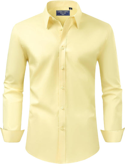 Alimens & Gentle Men's Dress Shirt Regular Fit Stretch Stain Shield Long Sleeve Solid Business Wedding Button Down Shirts