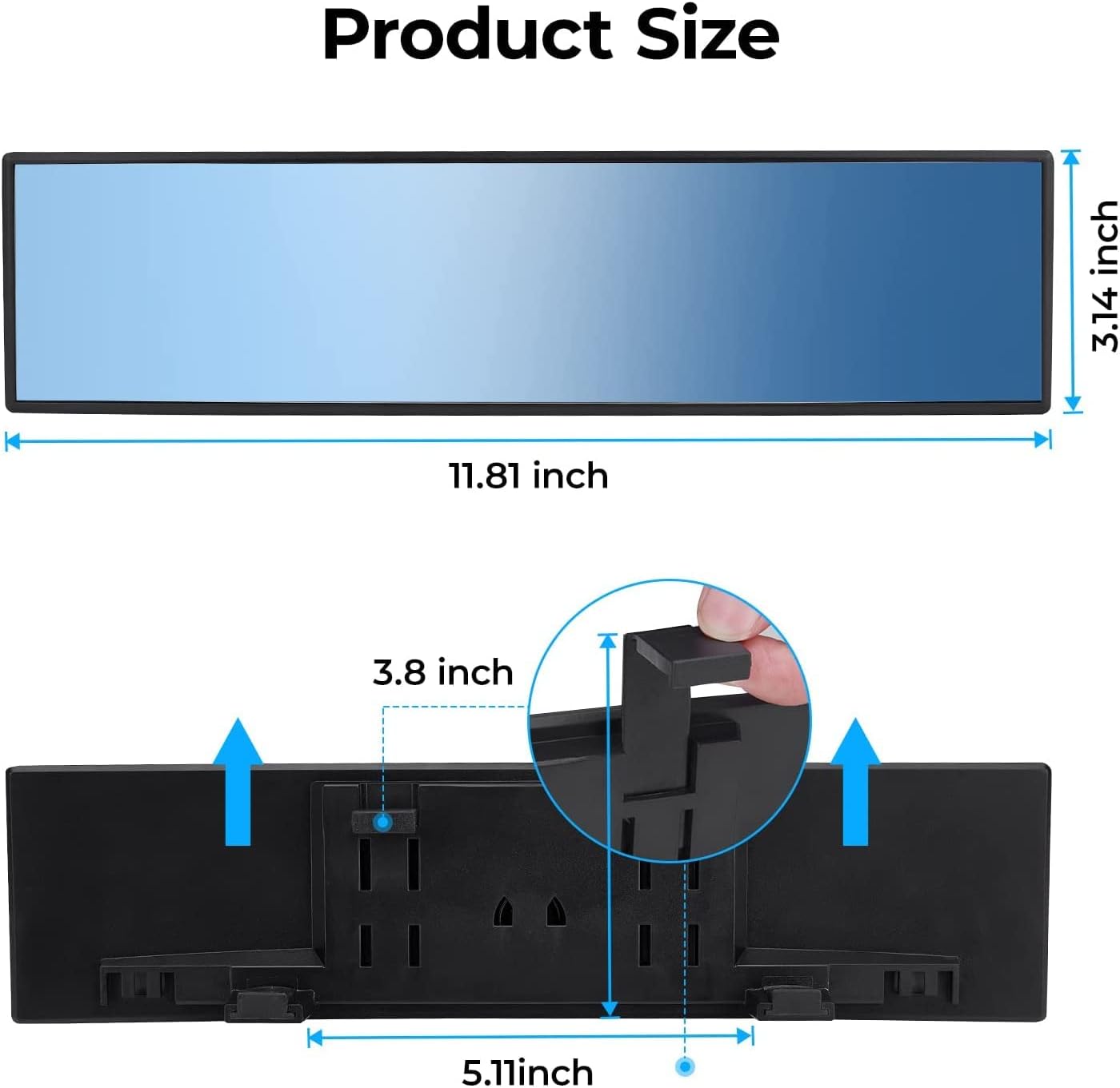 JOYTUTUS Rear View Mirror, Universal 12 Inch Panoramic Convex Rearview Interior Clip-on Wide Angle Mirror to Reduce Blind Spot Effectively for Car SUV Trucks - Blue