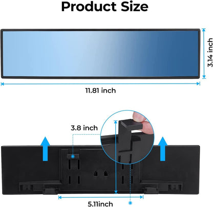 JOYTUTUS Rear View Mirror, Universal 12 Inch Panoramic Convex Rearview Interior Clip-on Wide Angle Mirror to Reduce Blind Spot Effectively for Car SUV Trucks - Blue
