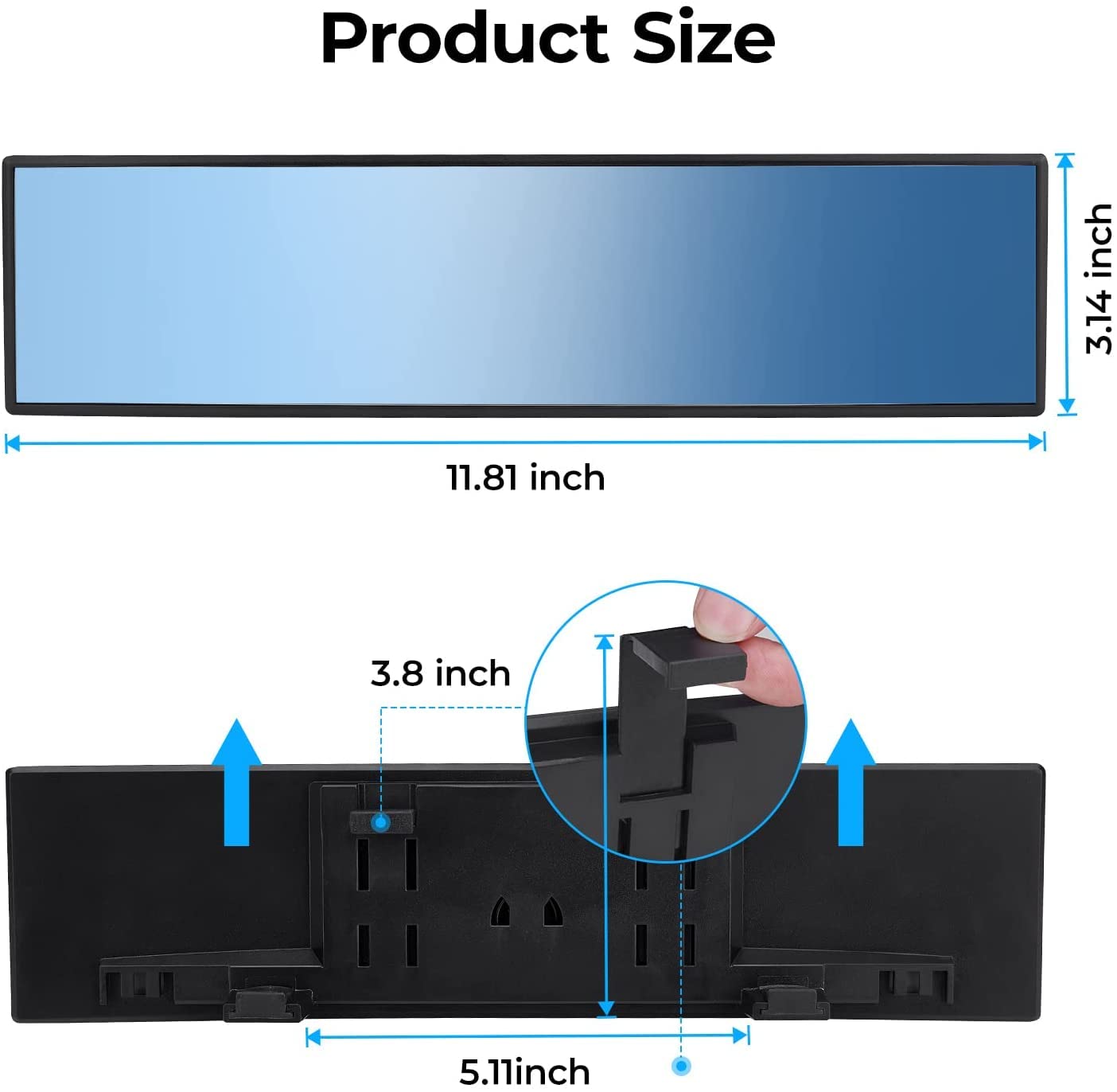 JOYTUTUS Rear View Mirror, Universal 12 Inch Panoramic Convex Rearview Interior Clip-on Wide Angle Mirror to Reduce Blind Spot Effectively for Car SUV Trucks - Blue