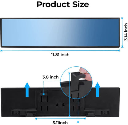 JOYTUTUS Rear View Mirror, Universal 12 Inch Panoramic Convex Rearview Interior Clip-on Wide Angle Mirror to Reduce Blind Spot Effectively for Car SUV Trucks - Blue