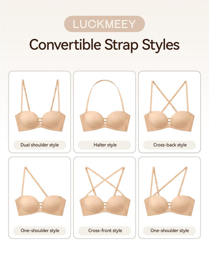 LUCKMEEY Women's Strapless Front Closure Push Up Bra, Non-Slip Removable Straps, Wireless Seamless, A-C Cup