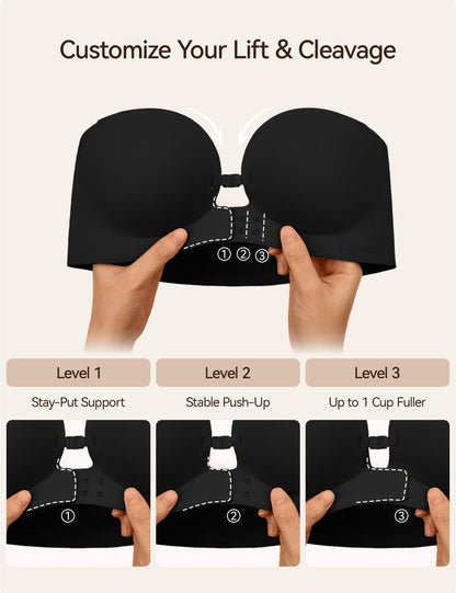 LUCKMEEY Women's Strapless Front Closure Push Up Bra, Non-Slip Removable Straps, Wireless Seamless, A-C Cup
