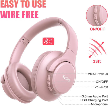 KVIDIO Bluetooth Headphones Wireless Over Ear Headsets 65H Playtime