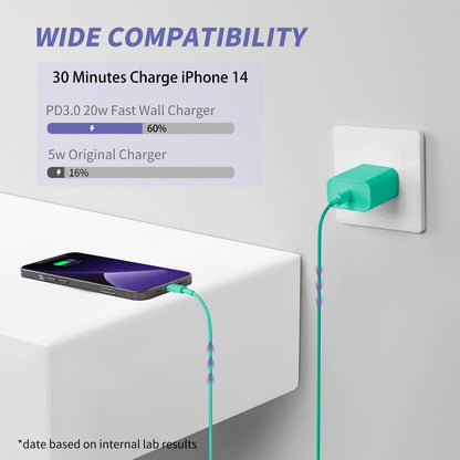 iPhone Charger Fast Charging,2Pack 20W Type C Fast Charger Block with [10FT&6FT] USB C to Lightning Cable Compatible for iPhone 14/13/12/11 Pro Max/Xs Max/XR/X,iPad