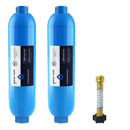 GLACIER FRESH RV/Marine Water Filter with 2 Flexible Hose Protectors 4 Pack