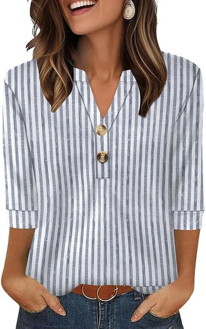OFEEFAN Womens Tops 3/4 Sleeve Henley Shirts for Women Summer Outfits Fashion Clothing