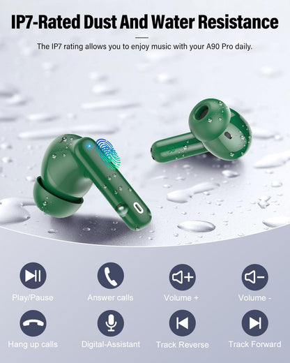 Wireless Earbuds, Bluetooth 5.4 Headphones Bass Stereo/Clear Calls, Black