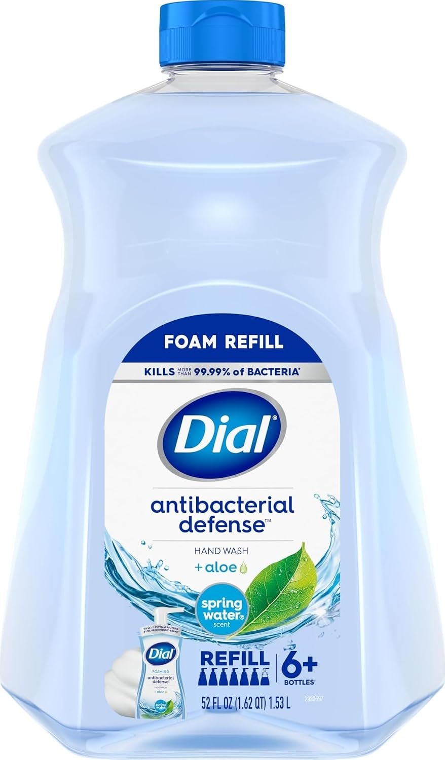 Dial Antibacterial Defense Foaming Hand Soap Refill, Spring Water, 52 Fl Oz