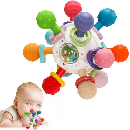 Baby Montessori Sensory Teething Toy 0-6 6-12 Months, Teether Ball & Rattle