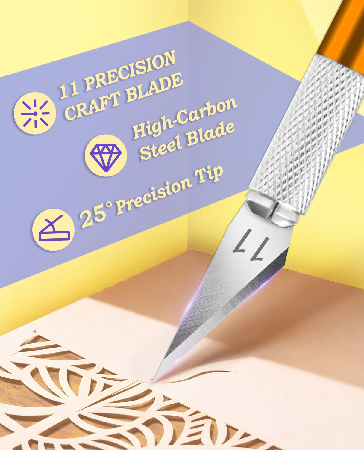 DIYSELF Exacto Knife Set with 10 Extra #11 Blades, 6-Inch Metal Ruler, Pink