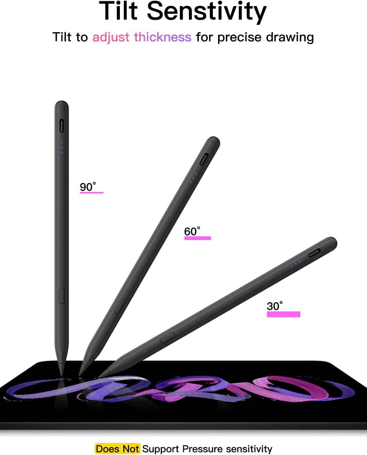 Stylus Pen for ipad 2018-2026, USB-C Fast Charging Pencil, Pixel-Perfect Tilt Sensitivity for iPad 11/10/9/8/7/6/A16, iPad mini 7/6/5, iPad Air M4/3/2 11"/13"/5/4/3, iPad Pro M5/4 13"/12.9″/11″ Black