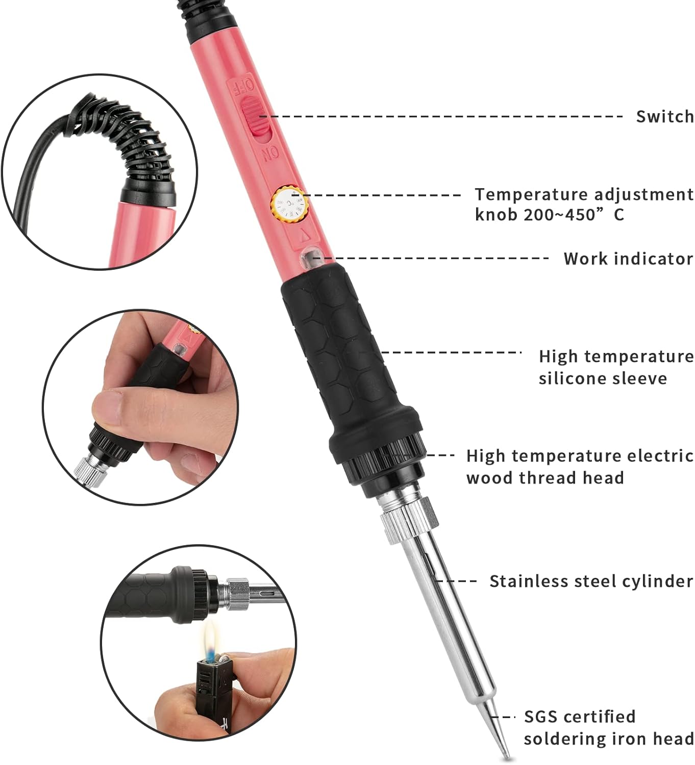 Soldering Iron, 60W 110V Adjustable Temperature Soldering Iron Pen, Portable Welding Tool, Fast Heating, for Electronic Repair, Jewelry, DIY