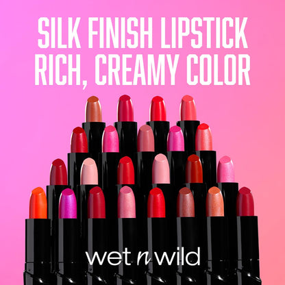 wet n wild Silk Finish Lipstick, Hydrating Rich Buildable Lip Color, Formulated with Vitamins A,E, & Macadamia for Ultimate Hydration, Cruelty-Free & Vegan - A Short Affair