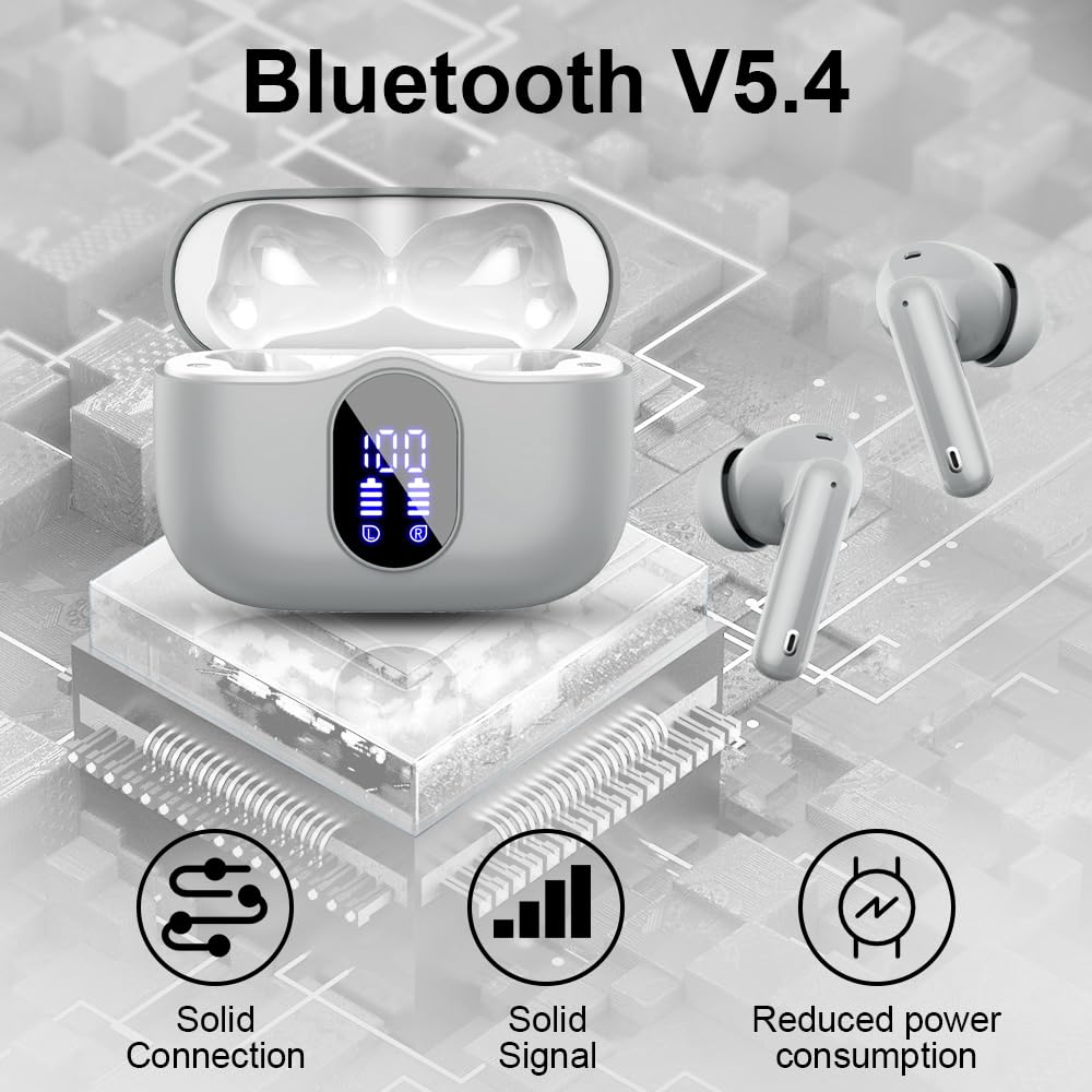 Wireless Earbuds, Bluetooth 5.4 Headphones Bass Stereo/Clear Calls, Black